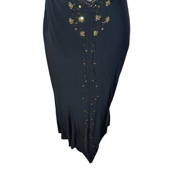 Vintage Dave & Johnny Black Gold Beaded Gown Mesh Detailing Formal Dress Size 8 - Picture 3 of 13